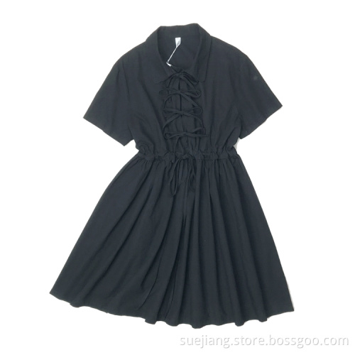 Fashion Women Cotton Bow Tie Summer Solid Dress